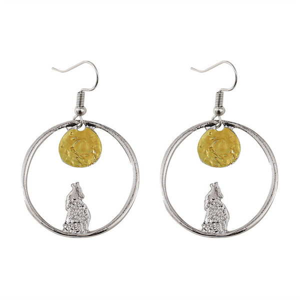 Circle Wolf Moon Dangle Earrings