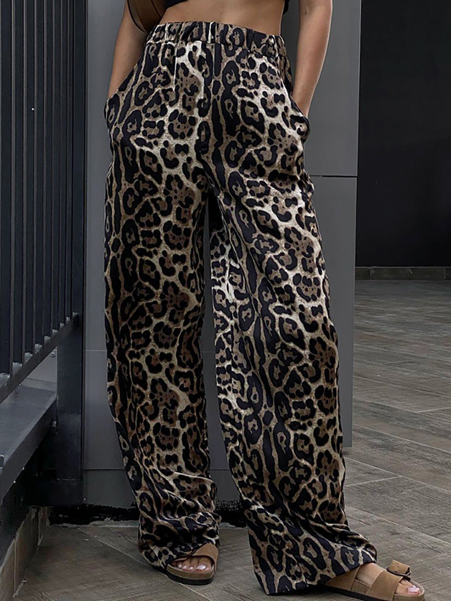 Stylish Retro Hottie Leopard Print Wide Leg Pants