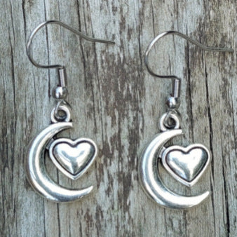 Vintage Alloy Moon Heart Dangle Earrings
