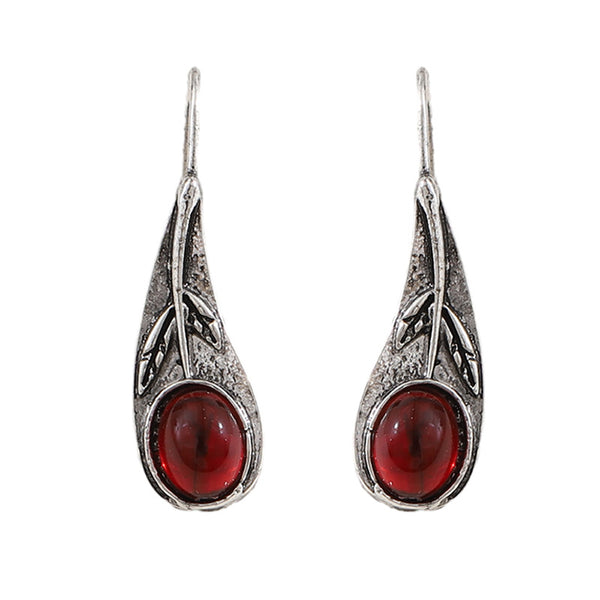 Red Gemstone Leaf Earrings
