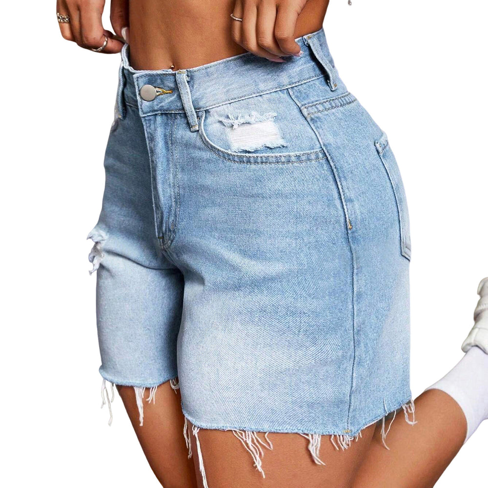 2025 cross-border Europe, America, summer street high-elasticity high-waisted five-point pants ripped denim shorts women's super hot