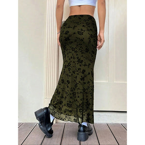 Floral Print Fishtail Tulle Skirt