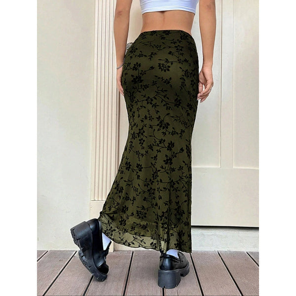 Floral Print Fishtail Tulle Skirt