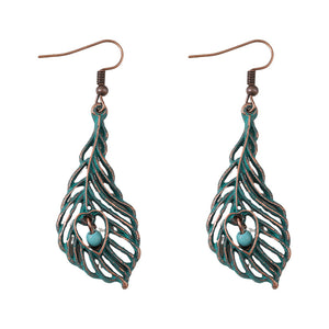Vintage Feather Bead Dangle Earrings