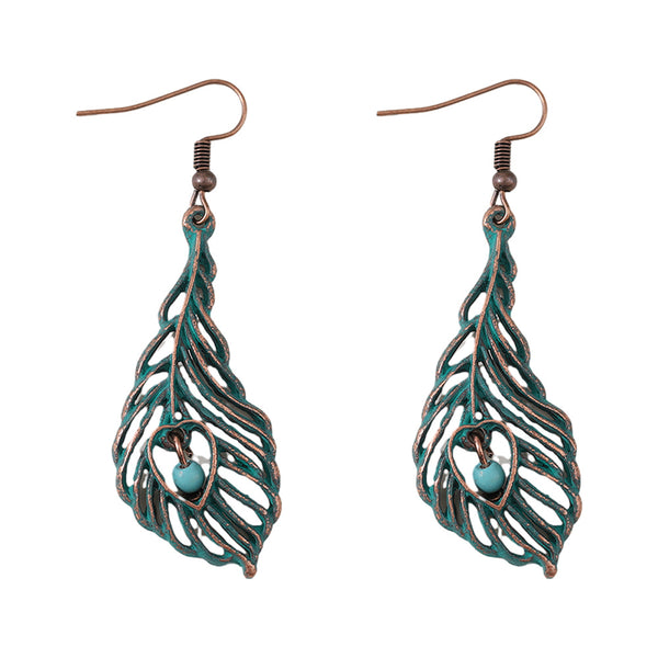 Vintage Feather Bead Dangle Earrings