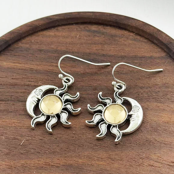 Crescent Moon Human Face Sunflower Pendant