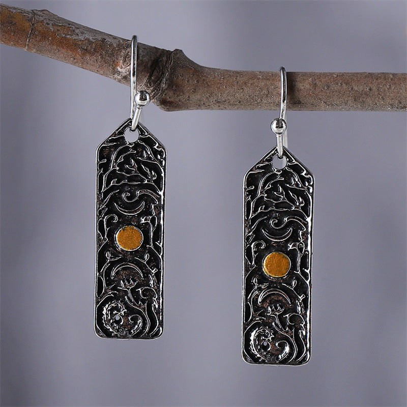 Moon Crescent Twig Flower Dangle Earrings