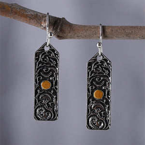 Moon Crescent Twig Flower Dangle Earrings