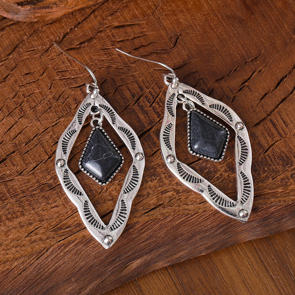 Vintage Ethnic Style Turquoise Diamond Earrings