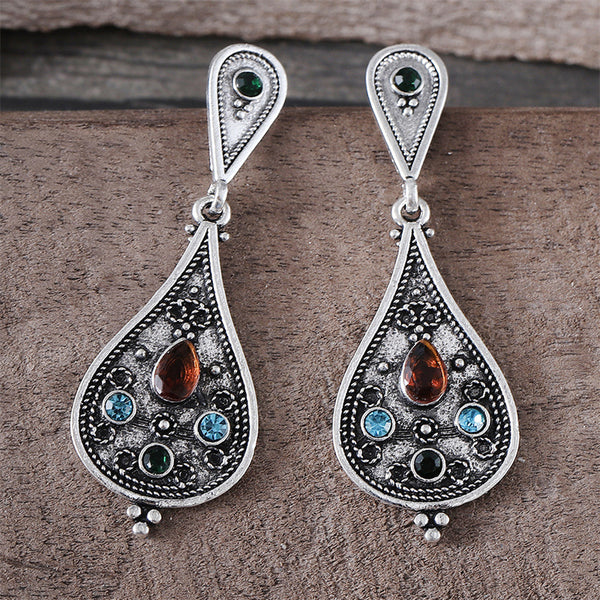 Personalized Retro Tri-color Gemstone Geometric Drops Simple Fashion Earrings