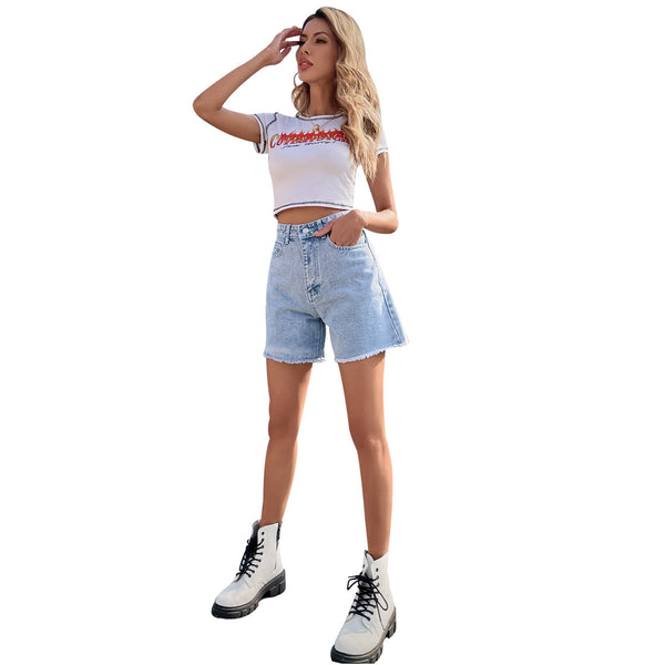 40-Spot-30760 #European and American trend loose casual high waist loose and thin women's denim shorts