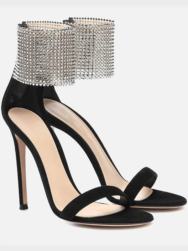 Rhinestone Stiletto-Heel Sandals