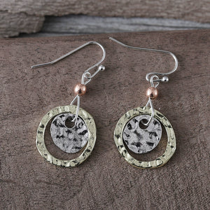 Simple Coin Circle Overlapping Two Tone Earrings