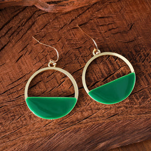 Geometric openwork turquoise semi-circle earrings