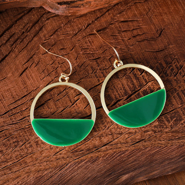 Geometric openwork turquoise semi-circle earrings