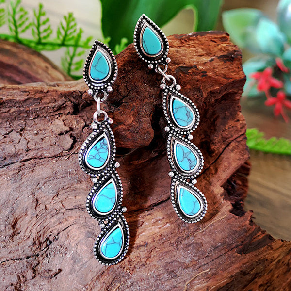 Teardrop Leaf Turquoise Vintage Long Earrings