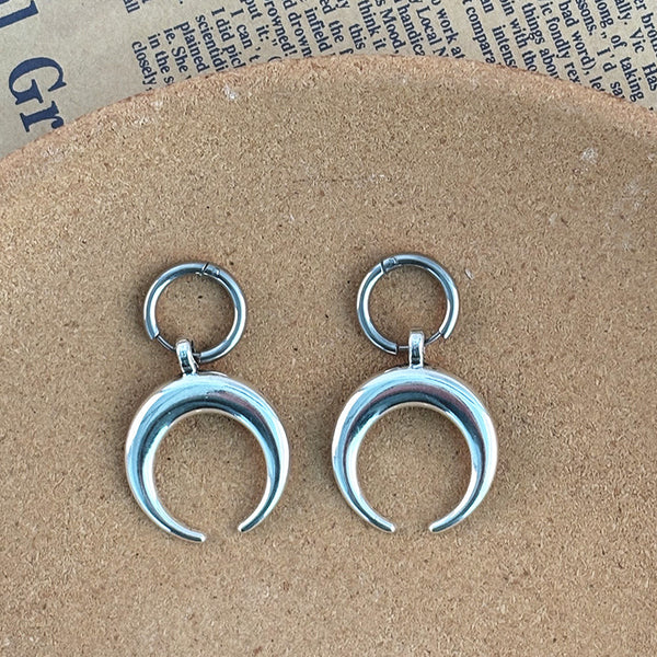 Stainless Steel Gothic Metal Crescent Moon Dangle Earrings