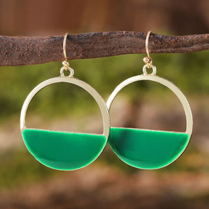 Geometric openwork turquoise semi-circle earrings