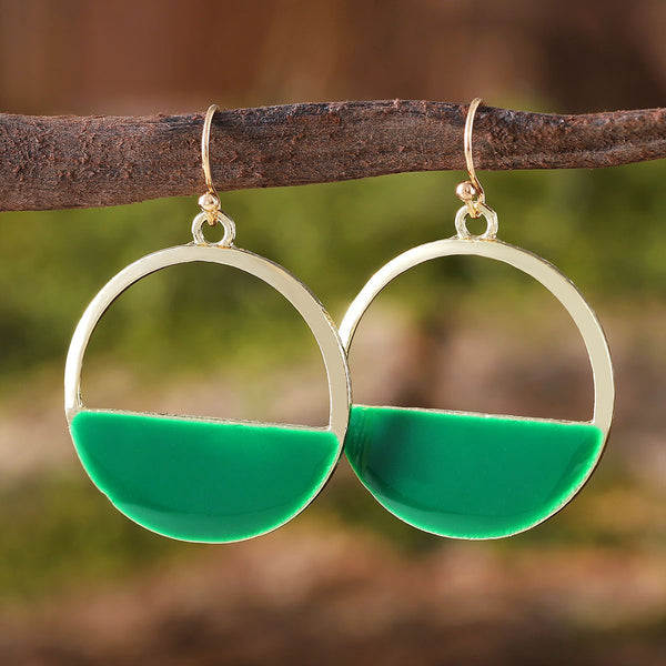 Geometric openwork turquoise semi-circle earrings