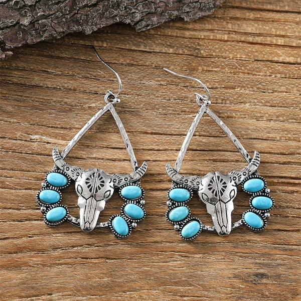 Western Style Bullhead Tribe Turquoise Earrings