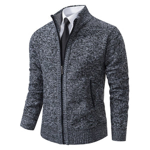 Men's Stand Collar Sweater with Fleece Lining, Thickened Casual Knit Cardigan