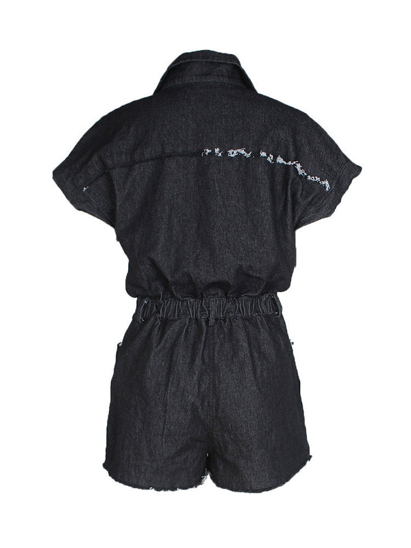 Raw Edge Denim Romper