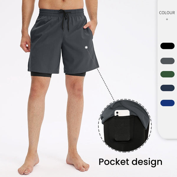 Men's Skinny High Stretch Quick Dry Double Layer Workout Shorts