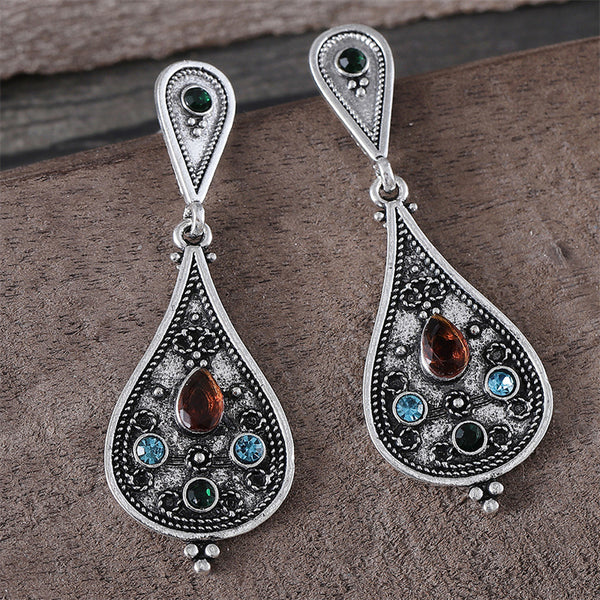Personalized Retro Tri-color Gemstone Geometric Drops Simple Fashion Earrings