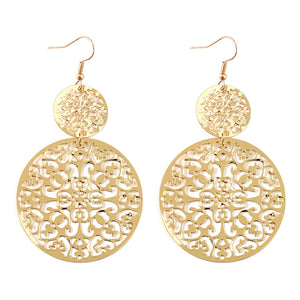 Vintage Hollowed Out Disc Mill Court Ethnic Style Carved Flower Earrings