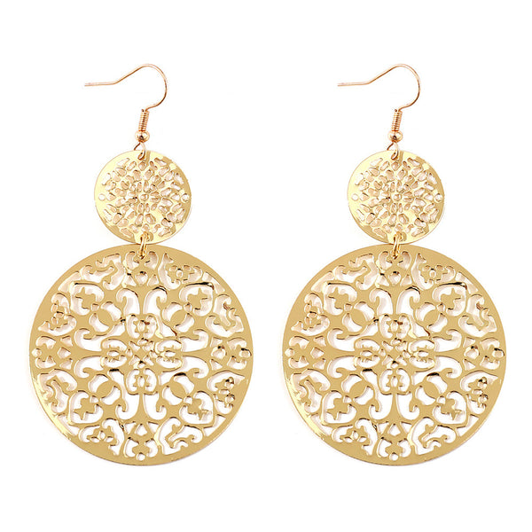 Vintage Hollowed Out Disc Mill Court Ethnic Style Carved Flower Earrings
