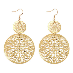 Exaggerated Vintage Hollowed Out Metal Disc Earrings