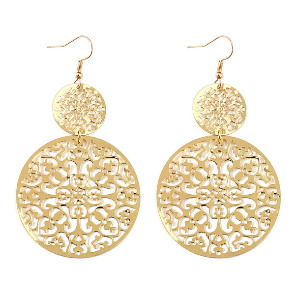 Exaggerated Vintage Hollowed Out Metal Disc Earrings