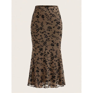 Floral Print Fishtail Tulle Skirt