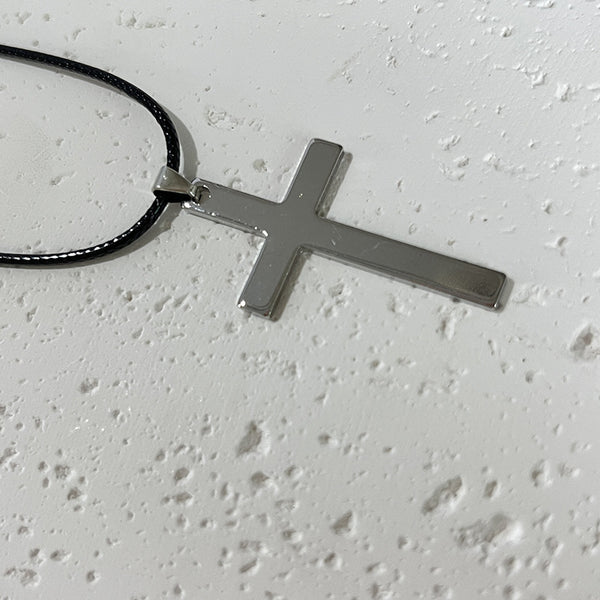 Personalized Cross Black Rope Necklace