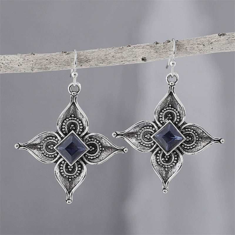 Vintage Set Sapphire Flower Earrings