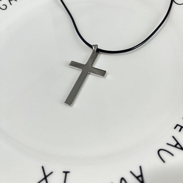 Personalized Cross Black Rope Necklace