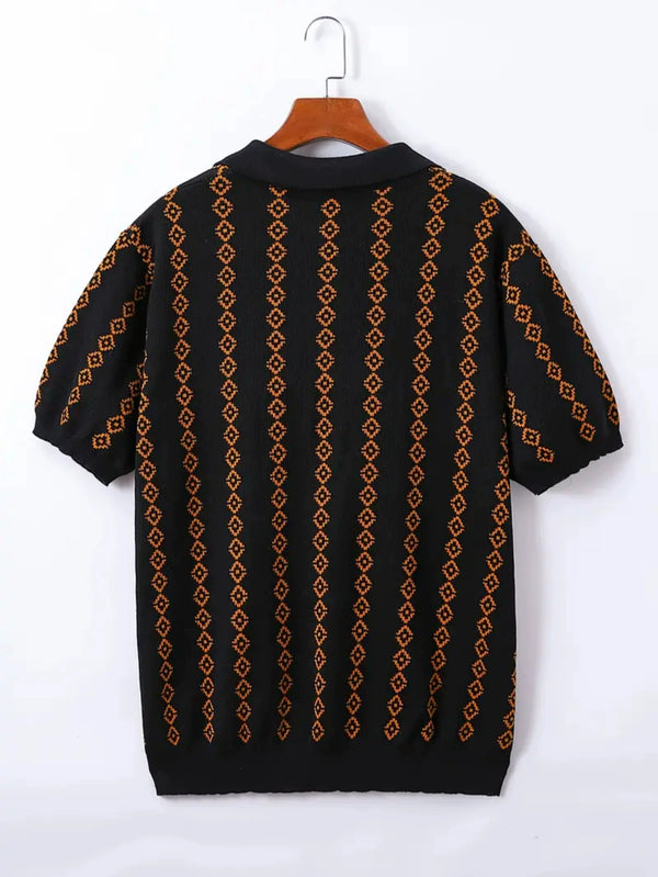 Men's Knitted Summer Casual Short-Sleeved Striped Polo Shirt