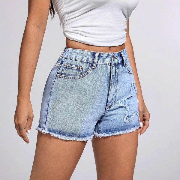 317-65618 #Cross-border foreign trade women's clothing Europe and America INS new casual fashion rough edge star denim shorts