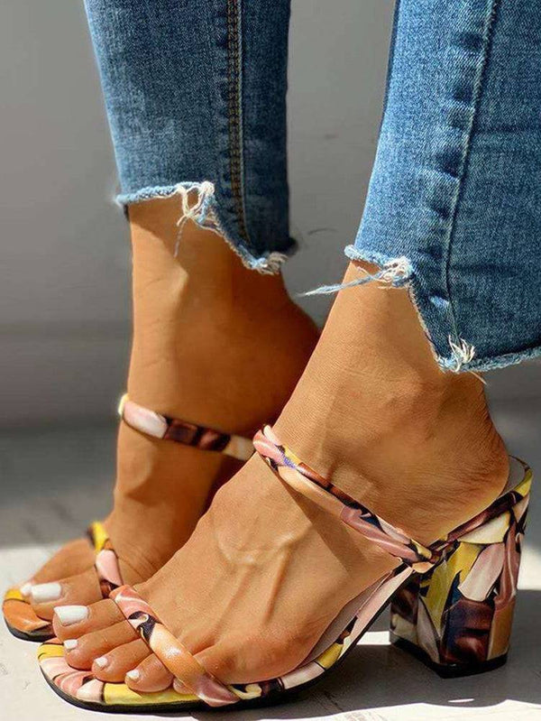 Chunky Heel Peep Toe PU Sandals