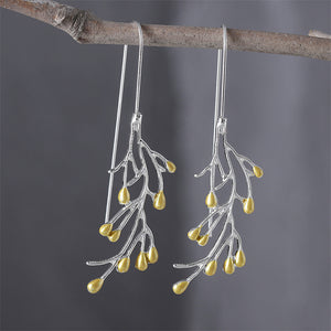 Fire Tree and Silver Flower Earrings