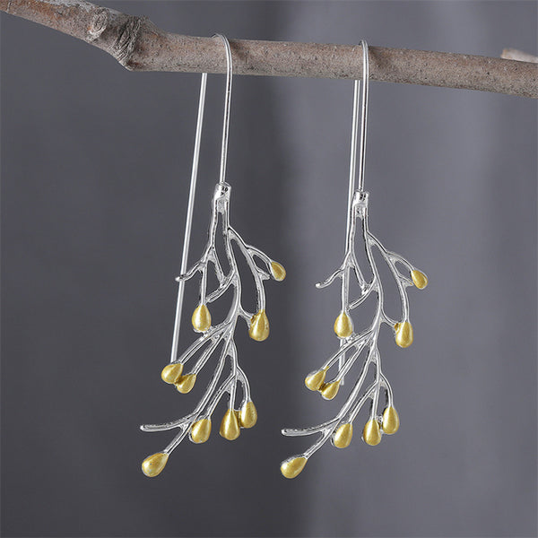 Fire Tree and Silver Flower Earrings