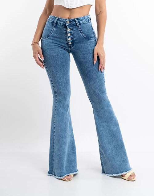 Promotional models, spot cross-border European and American women's jeans, personalized high-waisted elastic nail buckle, raw edge fringed jeans