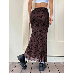 Floral Print Fishtail Tulle Skirt