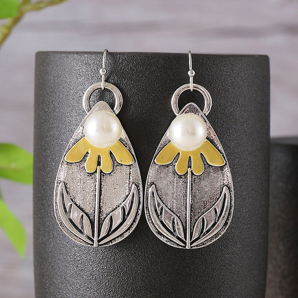 Water Drops Cubic Lace Leaf Earrings