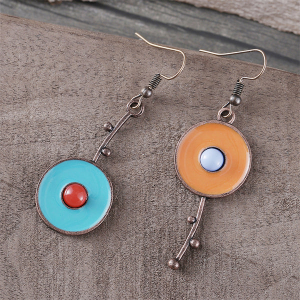 Simple Fashion Asymmetrical Graffiti Antique Red Brass Earrings