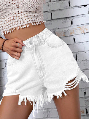 47 #Spot-35865 #Amazon Cross-border Women's Clothing INS New Casual High Waist Burr Ripped Denim Shorts