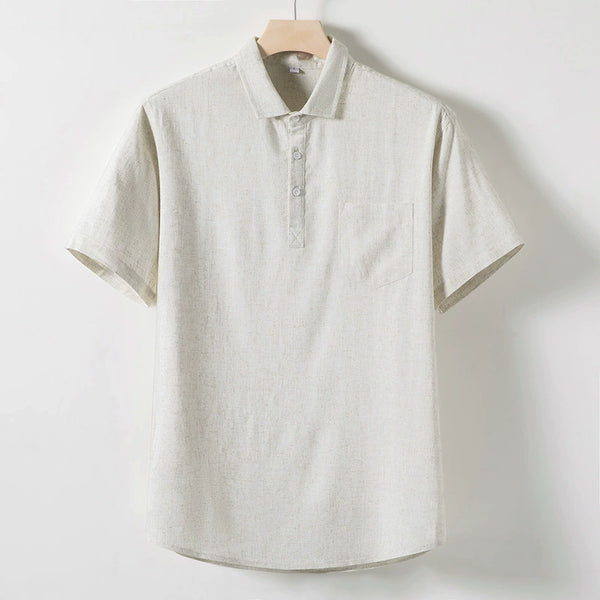 Men's loose-fitting linen short-sleeved shirt