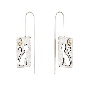 Cutout Cat Crescent Moon Dangle Earrings