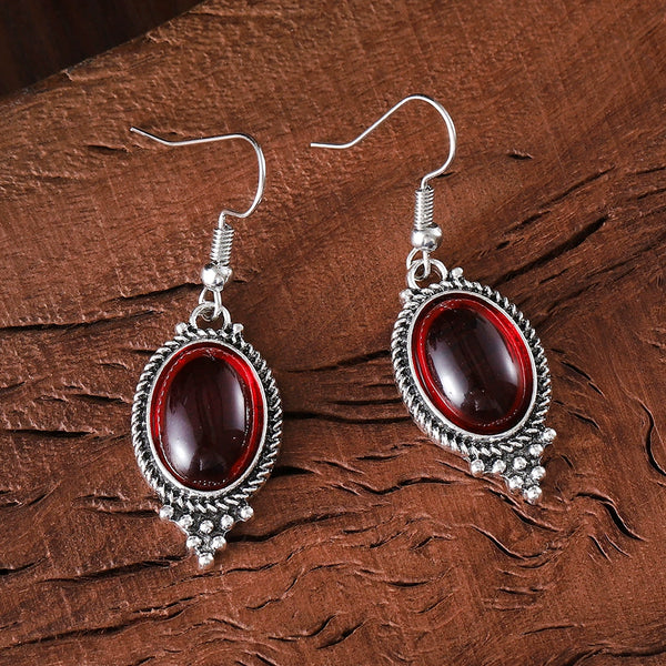Fine Cameo Set Ruby Oval Glass Pendant Fashion Earrings Necklace Set