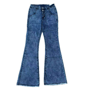 Promotional models, spot cross-border European and American women's jeans, personalized high-waisted elastic nail buckle, raw edge fringed jeans